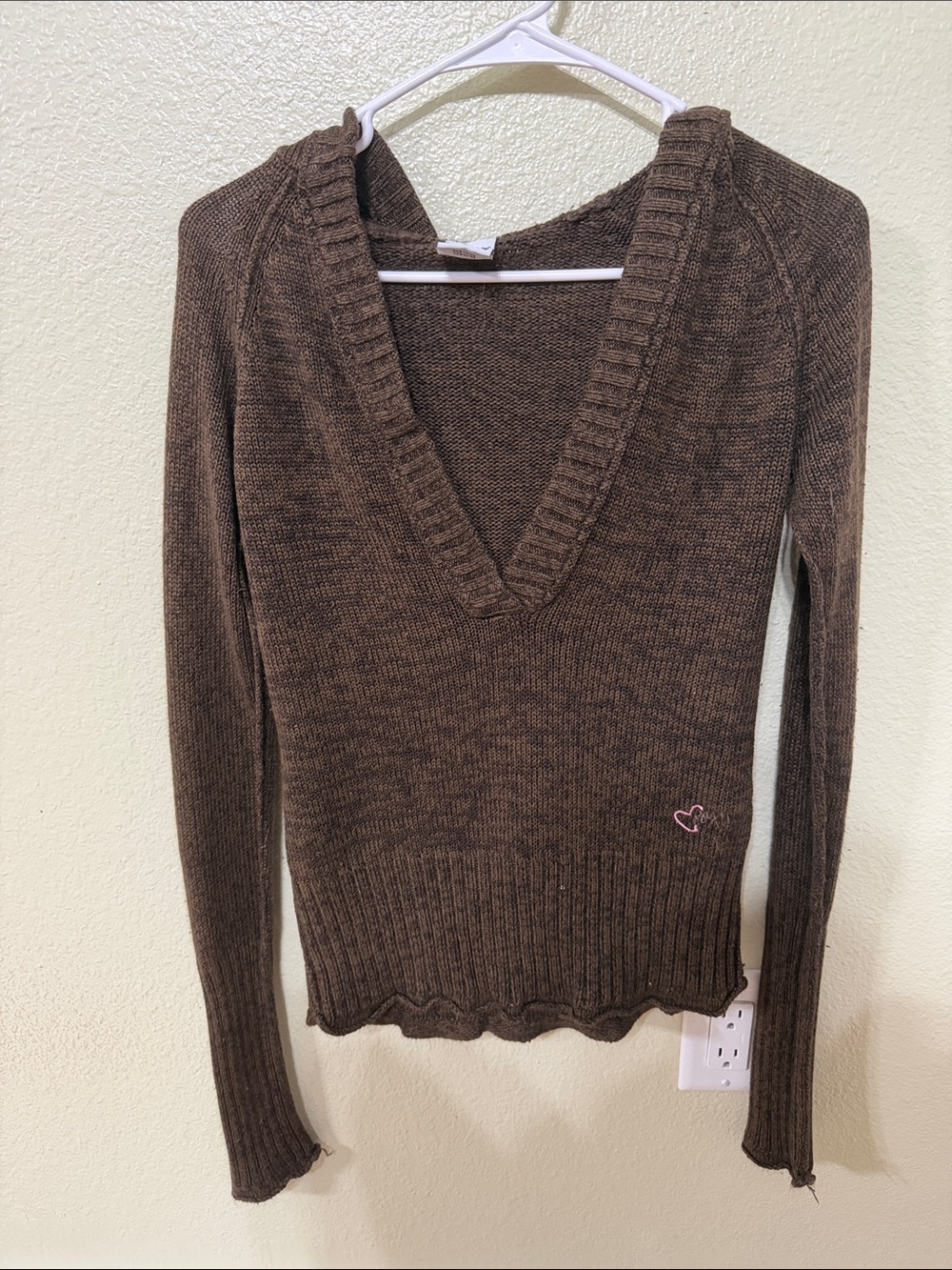 Roxy Women's Deep V-Neck Brown Knit Sweater